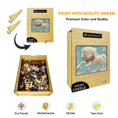 White Horse Christmas Wooden Jigsaw Puzzle