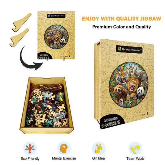 Wild Animal Celebration Wooden Jigsaw Puzzle
