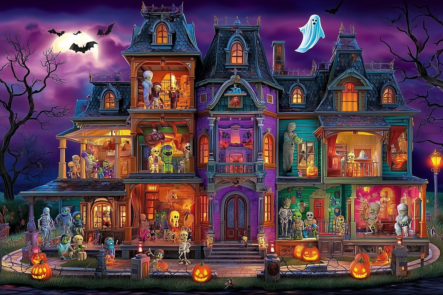 Spooky Mansion Halloween Wooden Jigsaw Puzzle