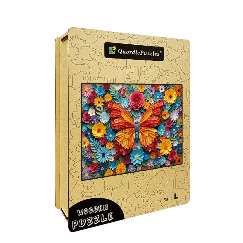 Quilled Butterfly Garden Wooden Jigsaw Puzzle