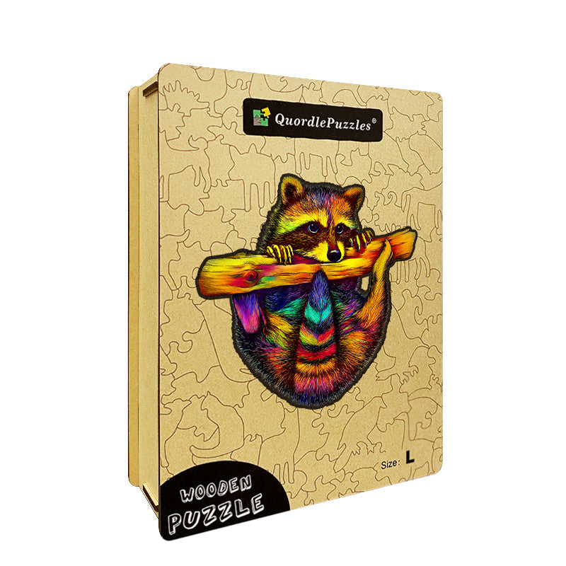 Rainbow Woodland Raccoon Wooden Jigsaw Puzzle
