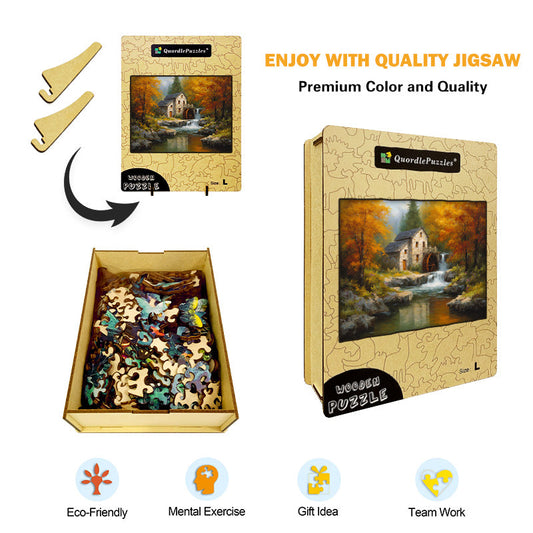 Autumn Mill by the River Wooden Jigsaw Puzzle