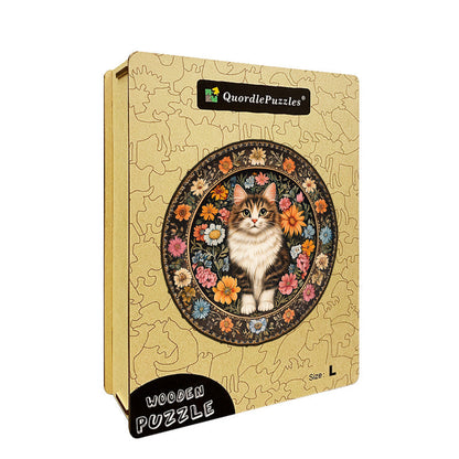 Floral Cat Plate Wooden Jigsaw Puzzle