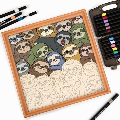 Lazy Sloths - Wooden Coloring Puzzle