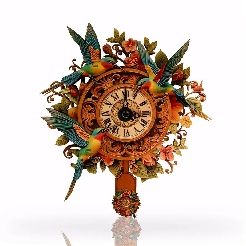 Blooming Hummingbird Wooden Clock Puzzle