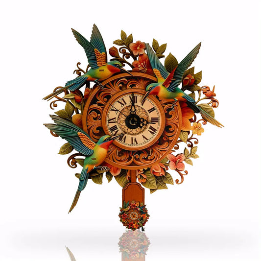 Blooming Hummingbird Wooden Clock Puzzle