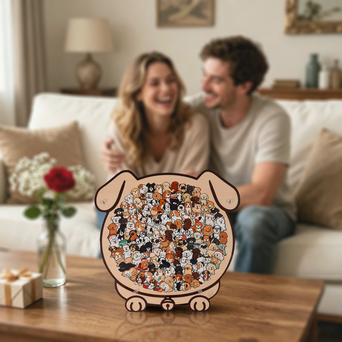 Happy Puppy Crowd Gathering Display Puzzle