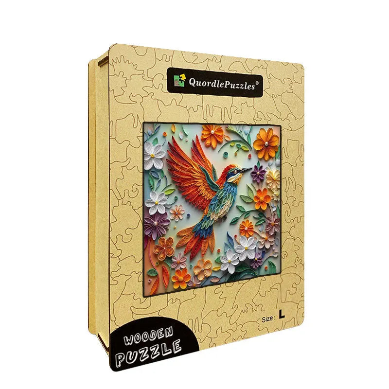 Vibrant Hummingbird in Flight Wooden Jigsaw Puzzle