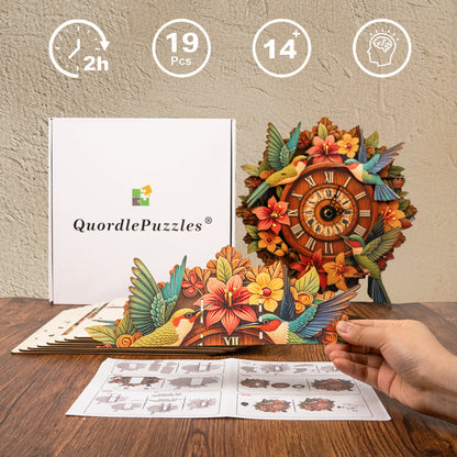 Hummingbird Garden Wooden Clock Puzzle