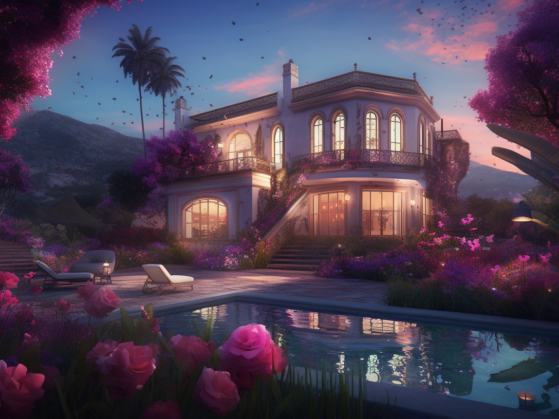 Serene Villa at Dusk Wooden Jigsaw Puzzle