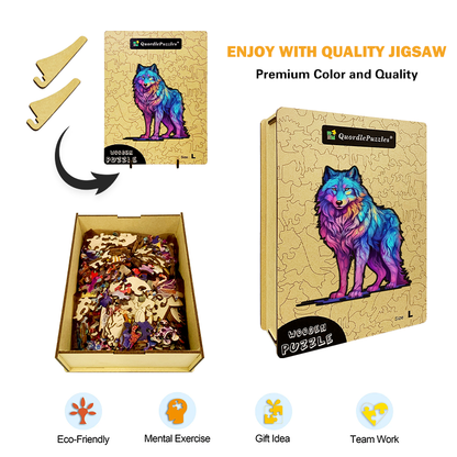 🔥Last Day 85% OFF-Majestic Rainbow Wolf Wooden Jigsaw Puzzle