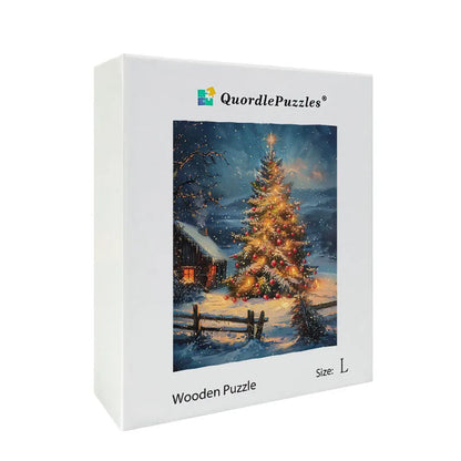 Christmas Tree in Snowy Night Wooden Jigsaw Puzzle