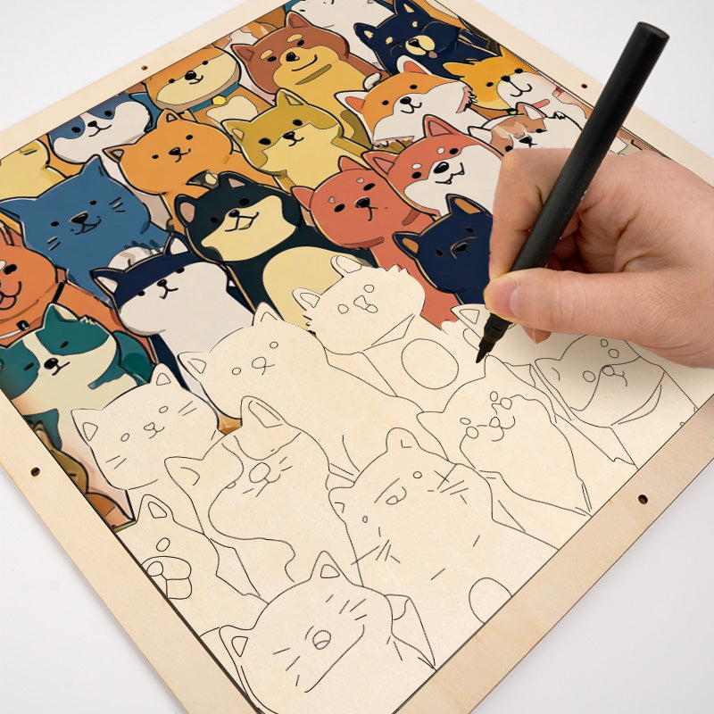 Shiba Squad- Wooden Coloring Puzzle
