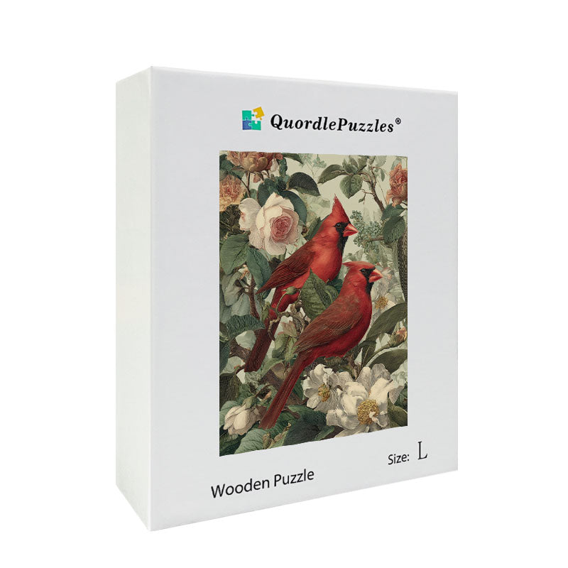 Crimson Cardinals' Chatter Wooden Jigsaw Puzzle