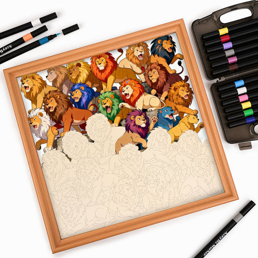 Majestic Lions - Wooden Coloring Puzzle