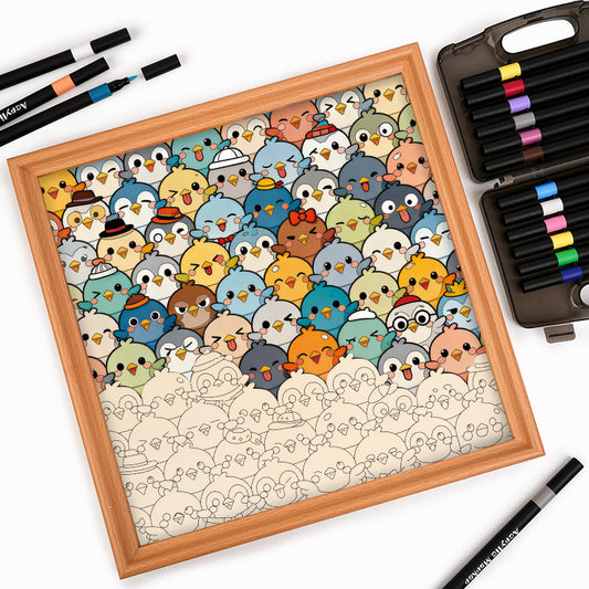 Bird Crowd - Wooden Coloring Puzzle