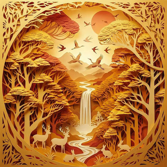 Autumn Forest Paper Cut Wooden Jigsaw Puzzle