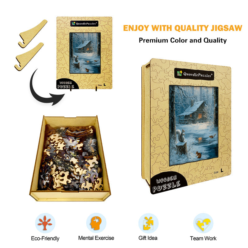 Snowy Cabin Wooden Jigsaw Puzzle