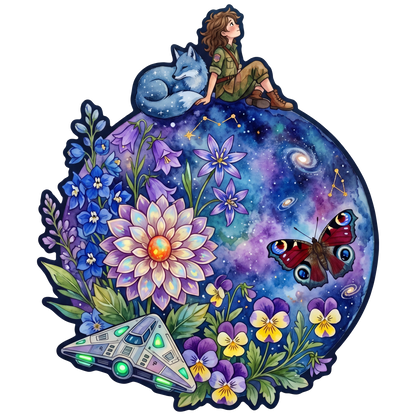Cosmic Wildflower Dream Wooden Puzzle