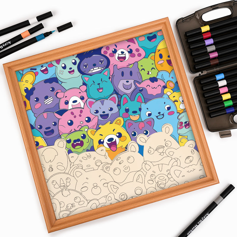 Beastie Bunch- Wooden Coloring Puzzle