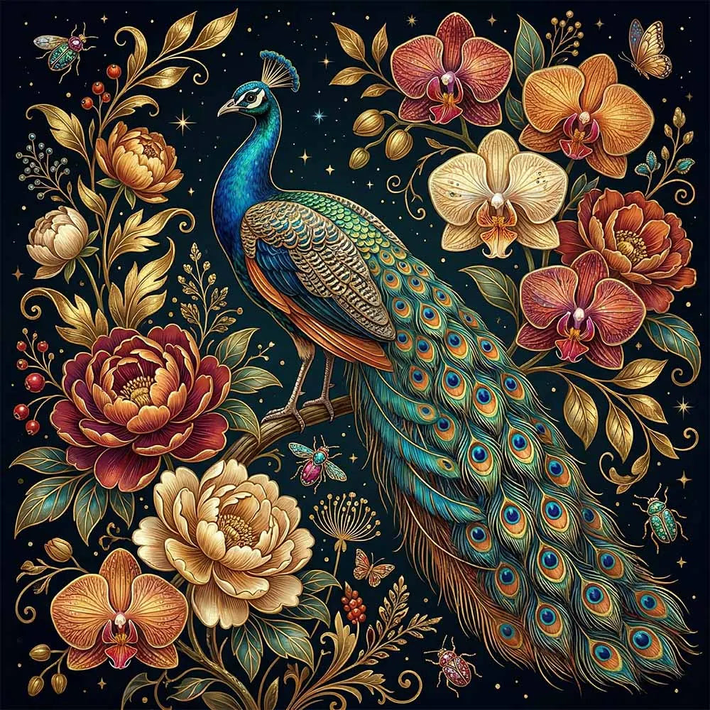 Midnight Peacock Elegance Wooden Jigsaw Puzzle