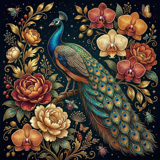 Midnight Peacock Elegance Wooden Jigsaw Puzzle