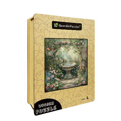 Rose Garden Fountain Wooden Jigsaw Puzzle
