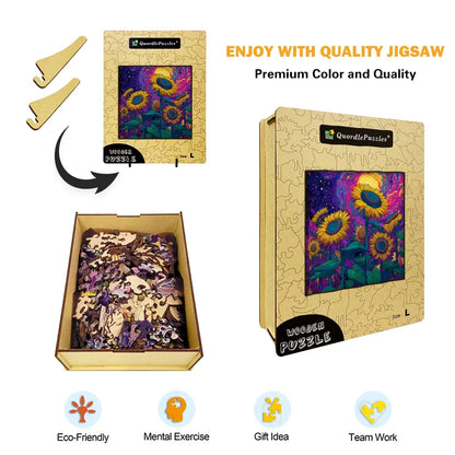 Psychedelic Sunflowers Wooden Jigsaw Puzzle