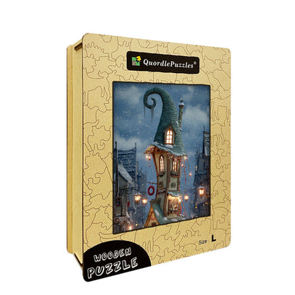 Whimsical Christmas Cottage Wooden Jigsaw Puzzle