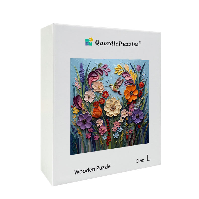 Floral Symphony with Hummingbird Wooden Jigsaw Puzzle