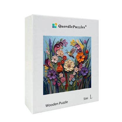 Floral Symphony with Hummingbird Wooden Jigsaw Puzzle