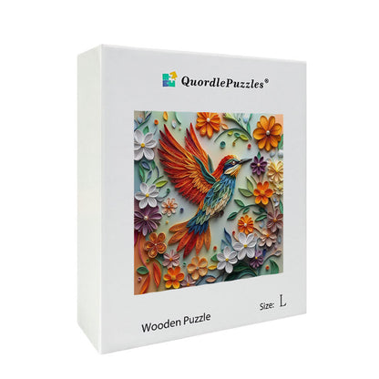 Vibrant Hummingbird in Flight Wooden Jigsaw Puzzle